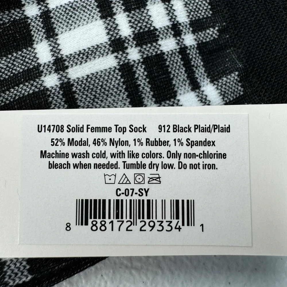HUE Black White Plaid Femme Top Socks One Size Low Cut New 4 Pairs‎